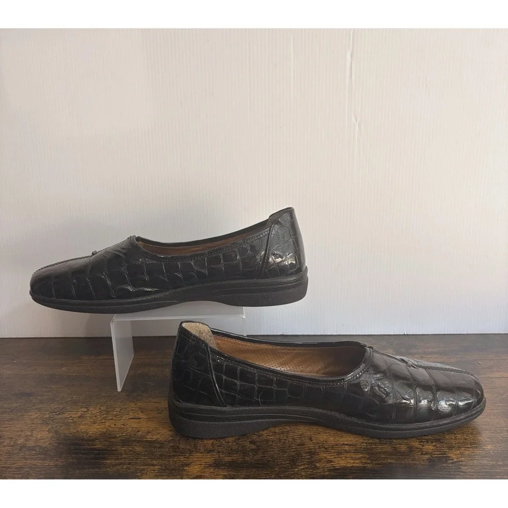 Gabor Ballet‎ Loafers Womens Sz 9 Black Patent Leather Reptile Print